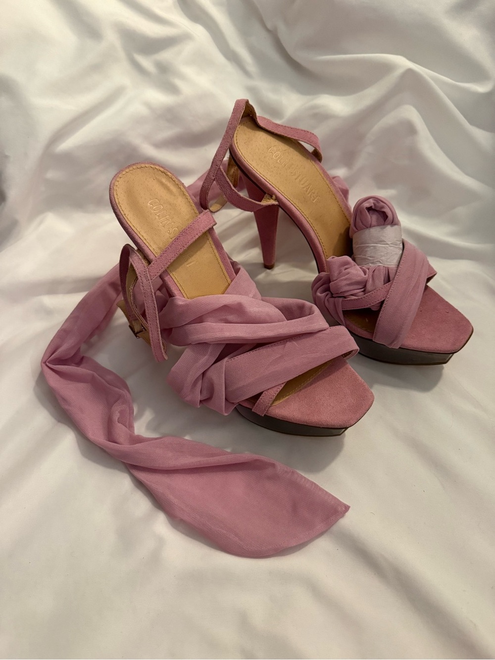 NWOT Colin Stuart Victoria's Secret Suede Mesh Leg-tie Platform High Heels
